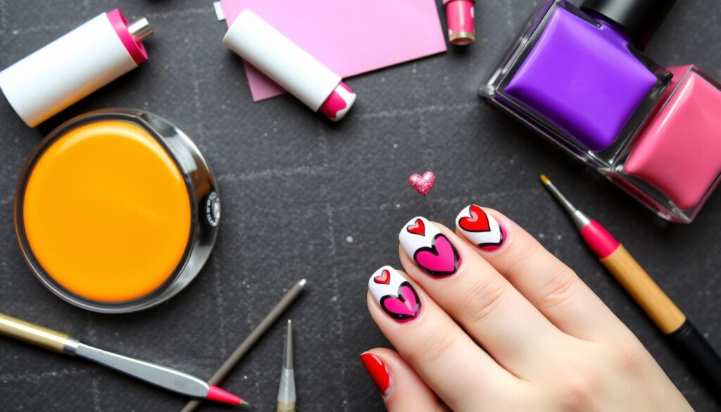 steps to create heart design on nails